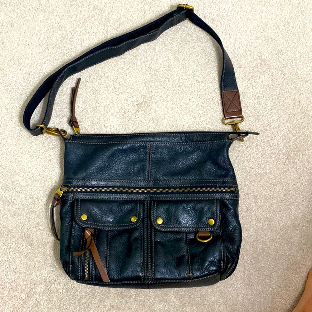 FOSSIL Morgan Traveler BLACK Pebbled Leather Messenger Crossbody Shoulder Bag